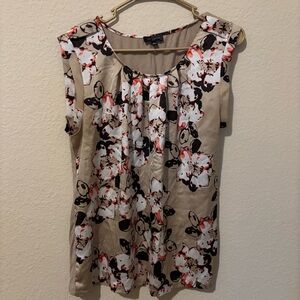 The Limited Tan Floral Sleeveless Blouse, Size Large